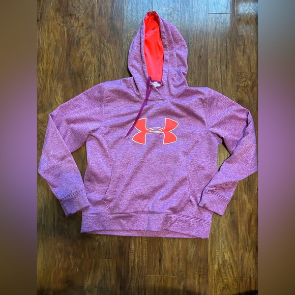Women’s Large Hoodie Under Armour Purple Big Logo V-Neck Athletic Pullover - Picture 1 of 7